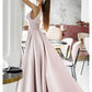 A-Line Elegant Engagement Formal Evening Dress V Neck Sleeveless Sweep / Brush Train Satin