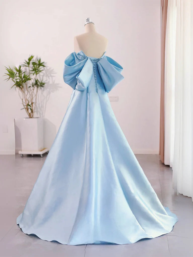 A-Line Sweetheart Neck Satin Long Prom Dress Pure Color