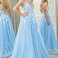 Light Blue A Line One Shoulder Sparkly Sequin Tulle Prom Dress With Appliques Beautiful