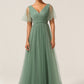 Eucalyptus A Line V Neck Floor Length Tulle Bridesmaid Dress Sexy Party Dresses