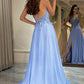 Sparkly Lavender Long Beaded Prom Dress With Appliques V-neck With Slit