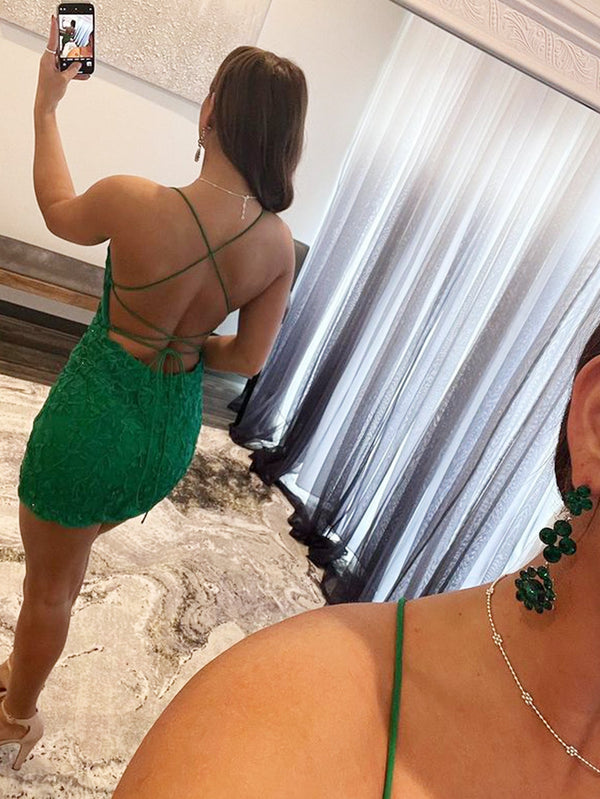 Sheath Spaghetti Straps Lace Homecoming Dress Sexy