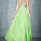 A-Line Evening Gown Glittering Dress Wedding Guest Sweep / Brush Train Sleeveless Sweetheart Chiffon with Rhinestone Beading