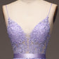 Princess Purple Long Appliqued Prom Dress With Sash Open Back