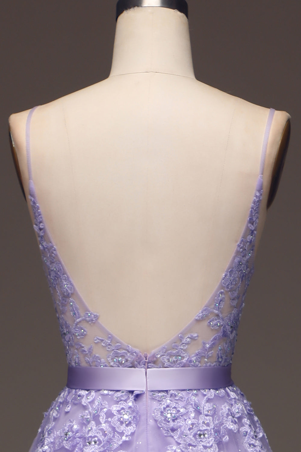 Princess Purple Long Appliqued Prom Dress With Sash Open Back