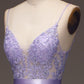 Princess Purple Long Appliqued Prom Dress With Sash Open Back