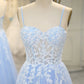 Mermaid Prom Dress With Appliques Spaghetti Straps Long Sky Blue