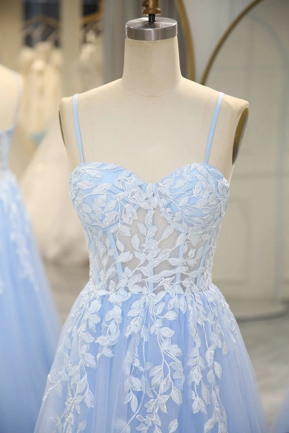 Mermaid Prom Dress With Appliques Spaghetti Straps Long Sky Blue