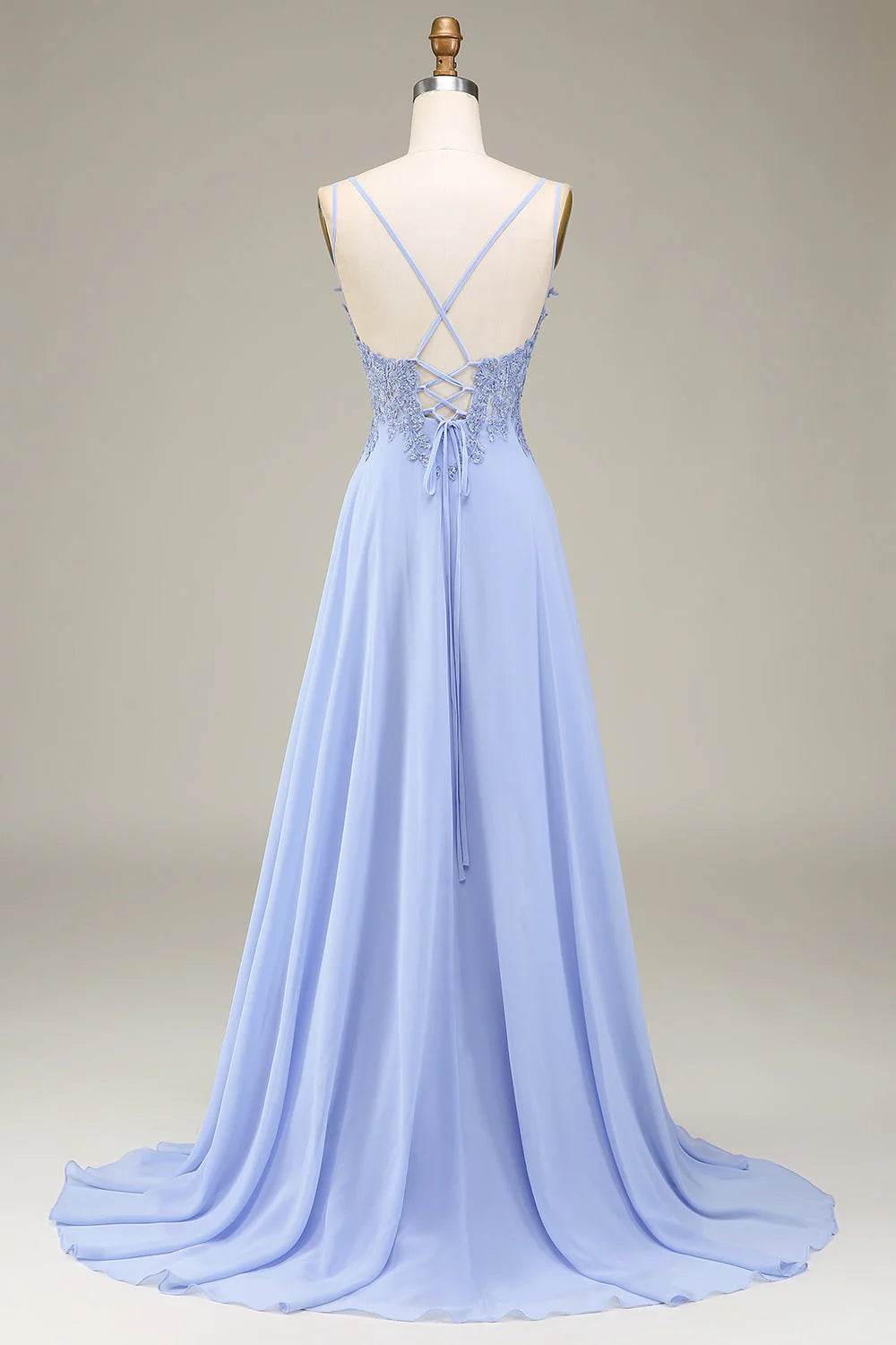 A-Line Long Prom Dress with Appliques Pure Color Sexy