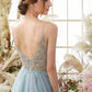 Lavender Tulle A-line Prom Dress with Beading Open Back Long Sexy