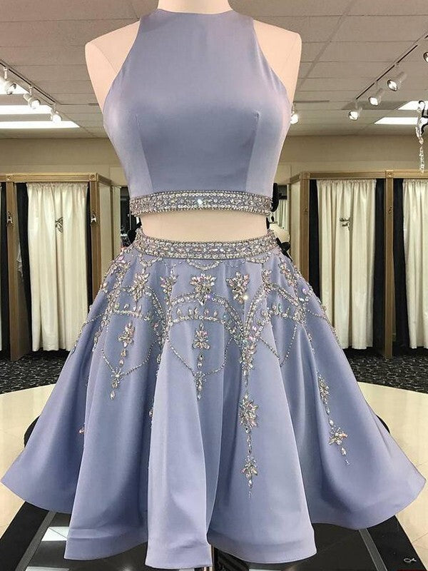 A-Line Beading Bateau Sleeveless Two Pieces Homecoming Dresses Sexy