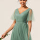 Eucalyptus A Line V Neck Floor Length Tulle Bridesmaid Dress Sexy Party Dresses