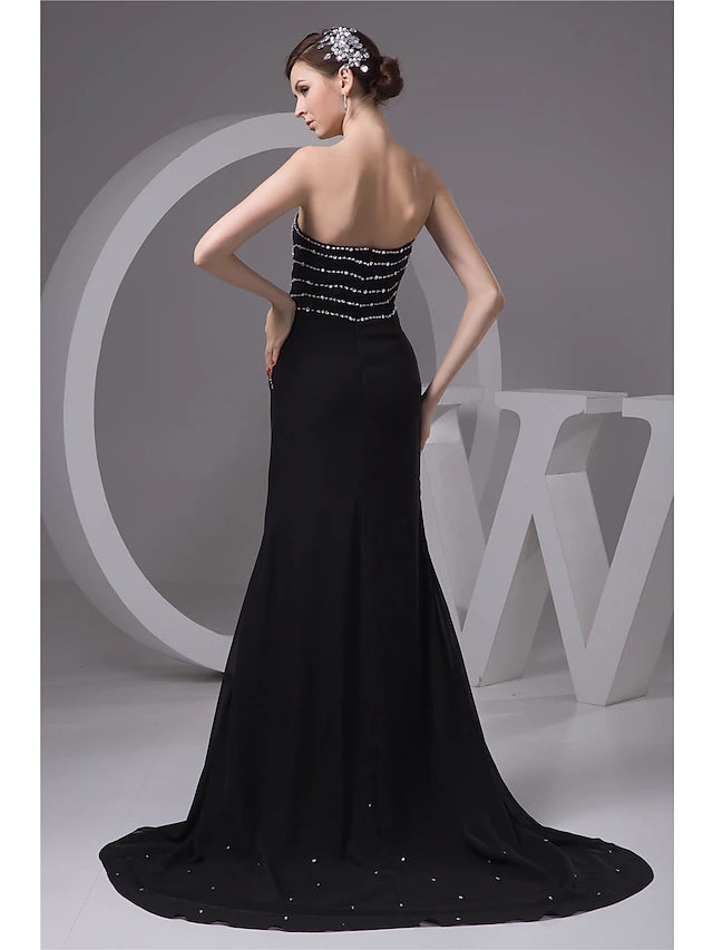 Mermaid / Trumpet Evening Gown Sexy Dress Formal Evening Court Train Sleeveless Sweetheart Chiffon with Beading