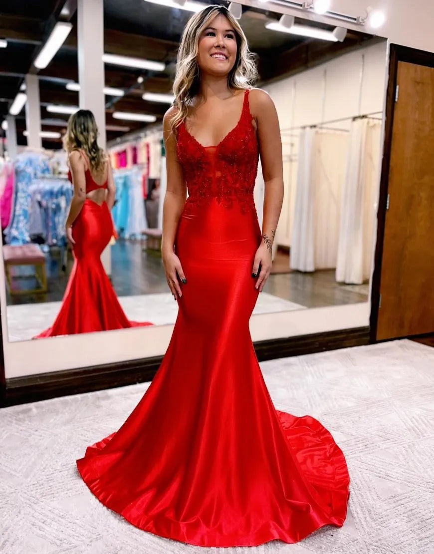 Mermaid Straps Neck Back Long Prom Dress Sexy