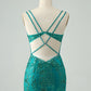 Classy Dark Green Bodycon Spaghetti Straps Corset Sequin Short Homecoming Dress Sexy