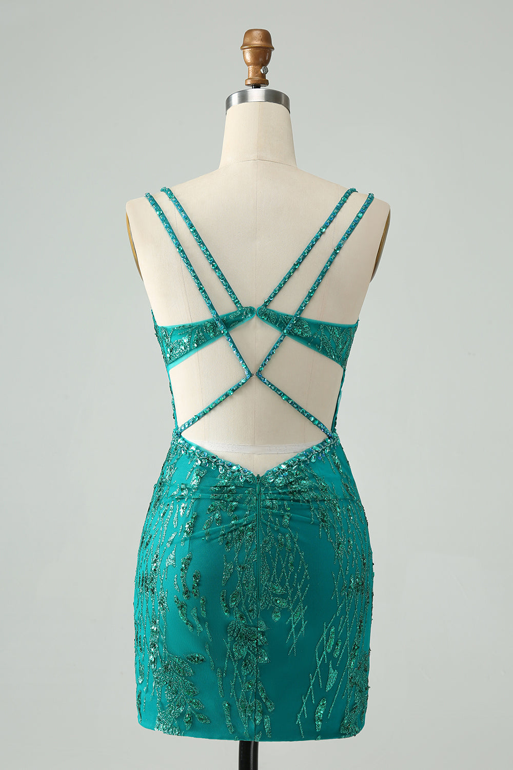 Classy Dark Green Bodycon Spaghetti Straps Corset Sequin Short Homecoming Dress Sexy