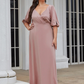 A-Line V Neck Floor Length Satin Stretch Satin Bridesmaid Dress with Ruching Plus Size