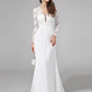 Wedding Dresses V NeckChiffon Floral Lace Long Sleeve Romantic Boho Illusion Sleeve with Lace