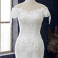 White Appliques Off-the-Shoulder Cap Sleeve Trumpet Wedding Dress Long