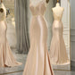 Mermaid Satin Prom Dress Long Spaghetti Straps V-neck