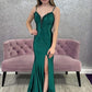 Red Mermaid Backless Prom Dresses Long Evening Dresses With Slit