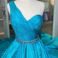 A Line Prom Dress with Beading Waist Long Pure Color