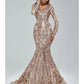 Mermaid / Trumpet Evening Gown Sparkle & Shine Dress Formal Court Train Long Sleeve V Neck African American Lace