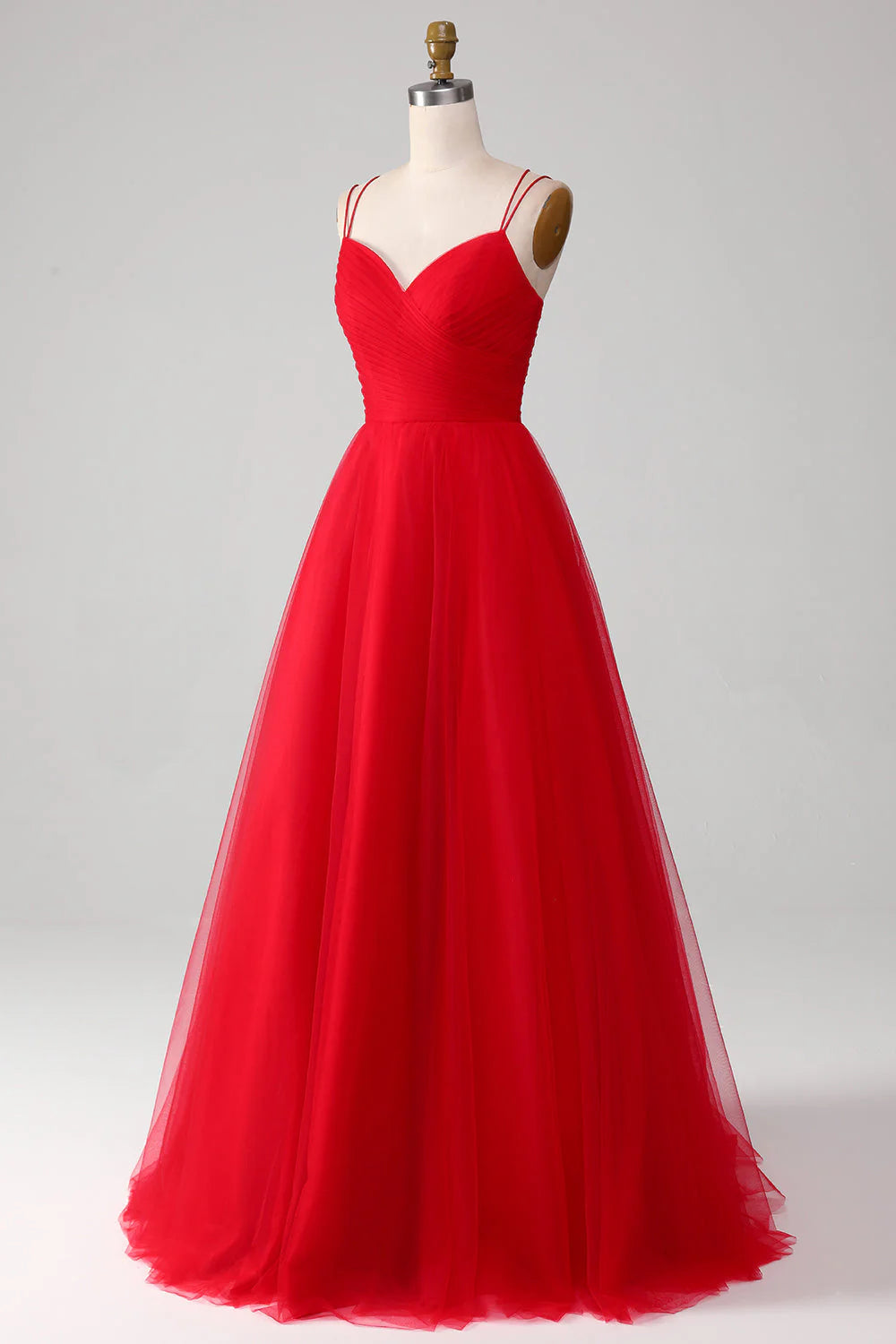 A-Line Long Prom Dress wth Cross Criss Back Pure Color Red