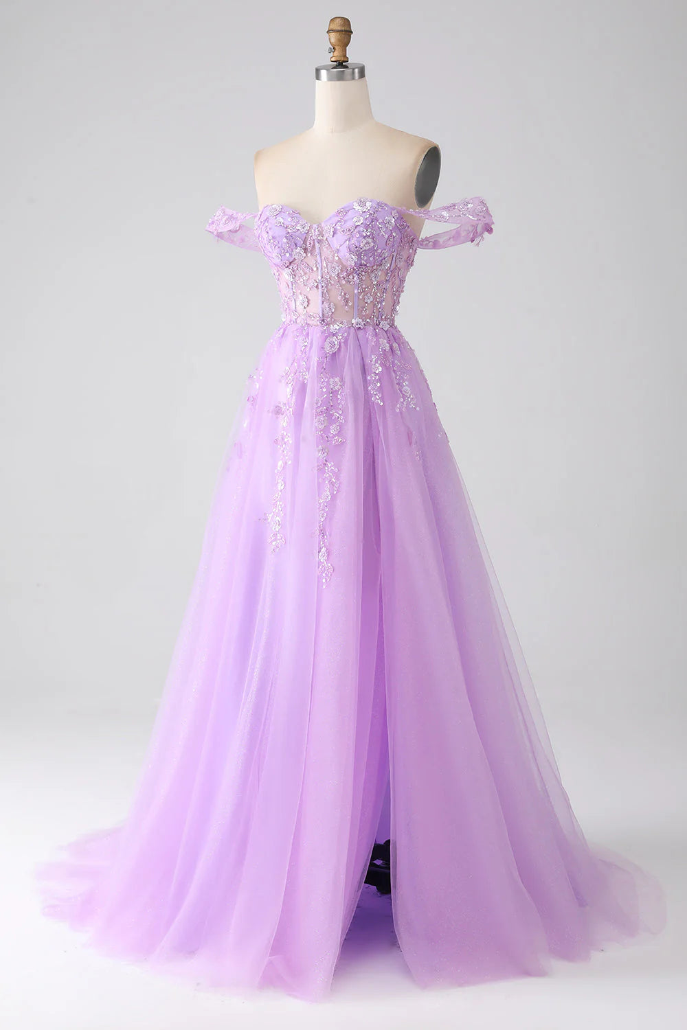 A-Line Off The Shoulder Beaded Corset Prom Dress Long Sexy