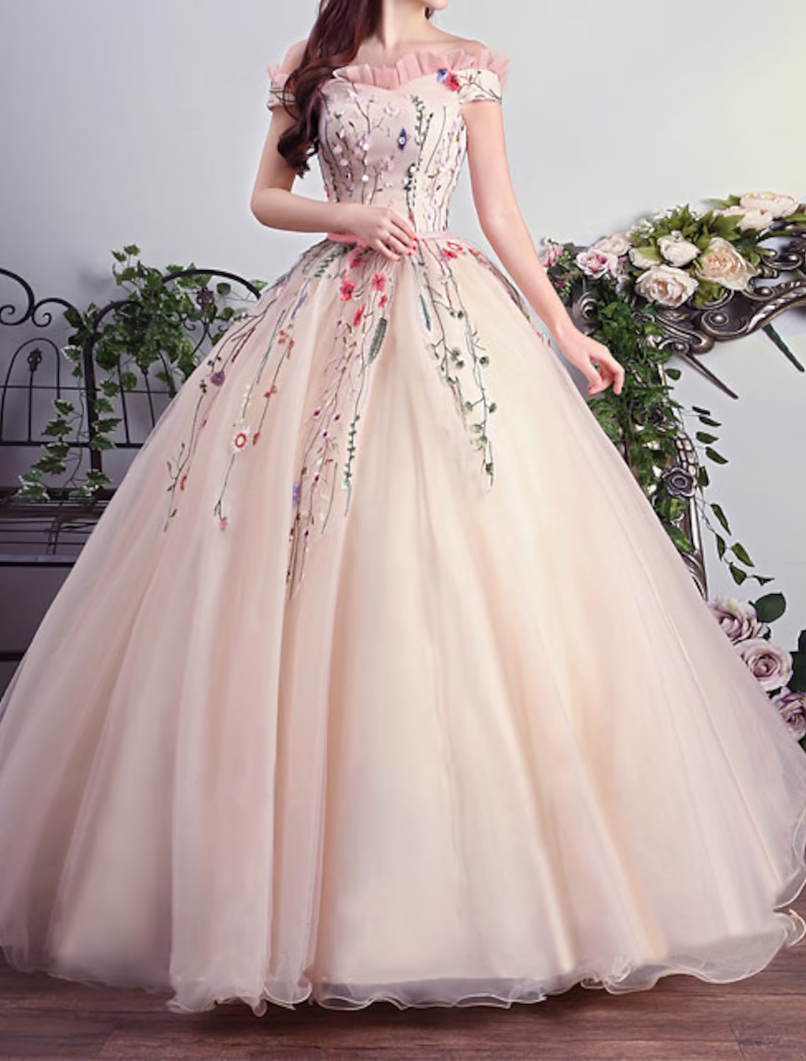 Ball Gown Prom Dresses Luxurious Dress Quinceanera Floor Length Short Sleeve Off Shoulder Tulle