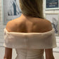 A-Line Off Shoulder Tea Length Tulle Homecoming Dress With Pleats Sparkly Party Dresses