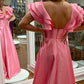 A Line Satin V-Neck Ruffled Sleeve Empire Slit Long Prom Dress Sexy Party Dress