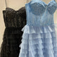 A Line Tulle Layers Spaghetti Straps Split Prom Dress With Appliques With Slit