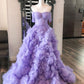 A Line Tulle Off-the-Shoulder Tiered Long Prom Dress with Ruffles Pure Color