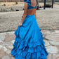A-Line V Neck Cutout Ruffle Tiered Long Prom Dress with Slit Sexy