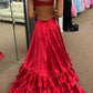 A-Line V Neck Cutout Ruffle Tiered Long Prom Dress with Slit Sexy
