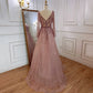 A-Line V-Neck Long Sleeves Tulle Crystal Sequined Beading Prom Dresses Sexy Evening Dresses