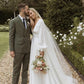 A-Line Long Sleeves Satin Wedding Dresses with V Neck Open Back Elegant