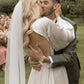 A-Line Long Sleeves Satin Wedding Dresses with V Neck Open Back Elegant