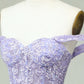 Lilac A-Line Off The Shoulder Short Tulle Dress With Appliques