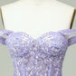 Lilac A-Line Off The Shoulder Short Tulle Dress With Appliques