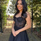 A Line Sweetheart Lace Tulle Long Prom Dress With Slit Sexy Evening Dresses