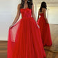 A Line Sweetheart Lace Tulle Long Prom Dress With Slit Sexy Evening Dresses