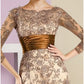 A-Line Mother of the Bride Dress Elegant Scoop Neck 3/4 Length Sleeve Lace Wedding Guest Dress