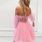 A-Line/Princess Strapless Detachable Balloon Sleeves Short/Mini Party Dance Cocktail Homecoming Dress With Pleats Pink