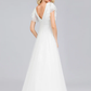 A-Line Wedding Dresses V Neck Floor Length Lace Short Sleeve Simple Casual Boho Illusion Detail Backless