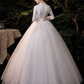 Princess Ball Gown Wedding Dresses V Neck Floor Length Lace Tulle Long Sleeve Romantic Sparkle & Shine
