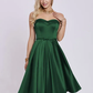 A-Line Minimalist Elegant Engagement Cocktail Party Dress Strapless Sleeveless Knee Length Satin with Bow(s)