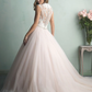 A-Line Wedding Dresses V Neck Tulle Regular Straps Romantic See-Through Illusion Detail Backless with Beading Lace