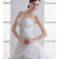 A-Line Wedding Dresses Strapless Court Train Organza Satin Strapless with Pick Up Skirt Ruched